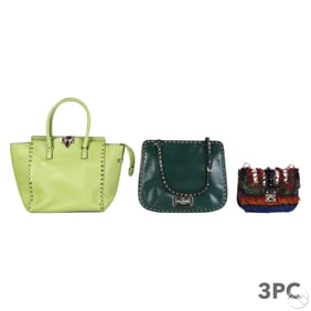 Valentino Glam Lock Leather & Feather Purse LOT