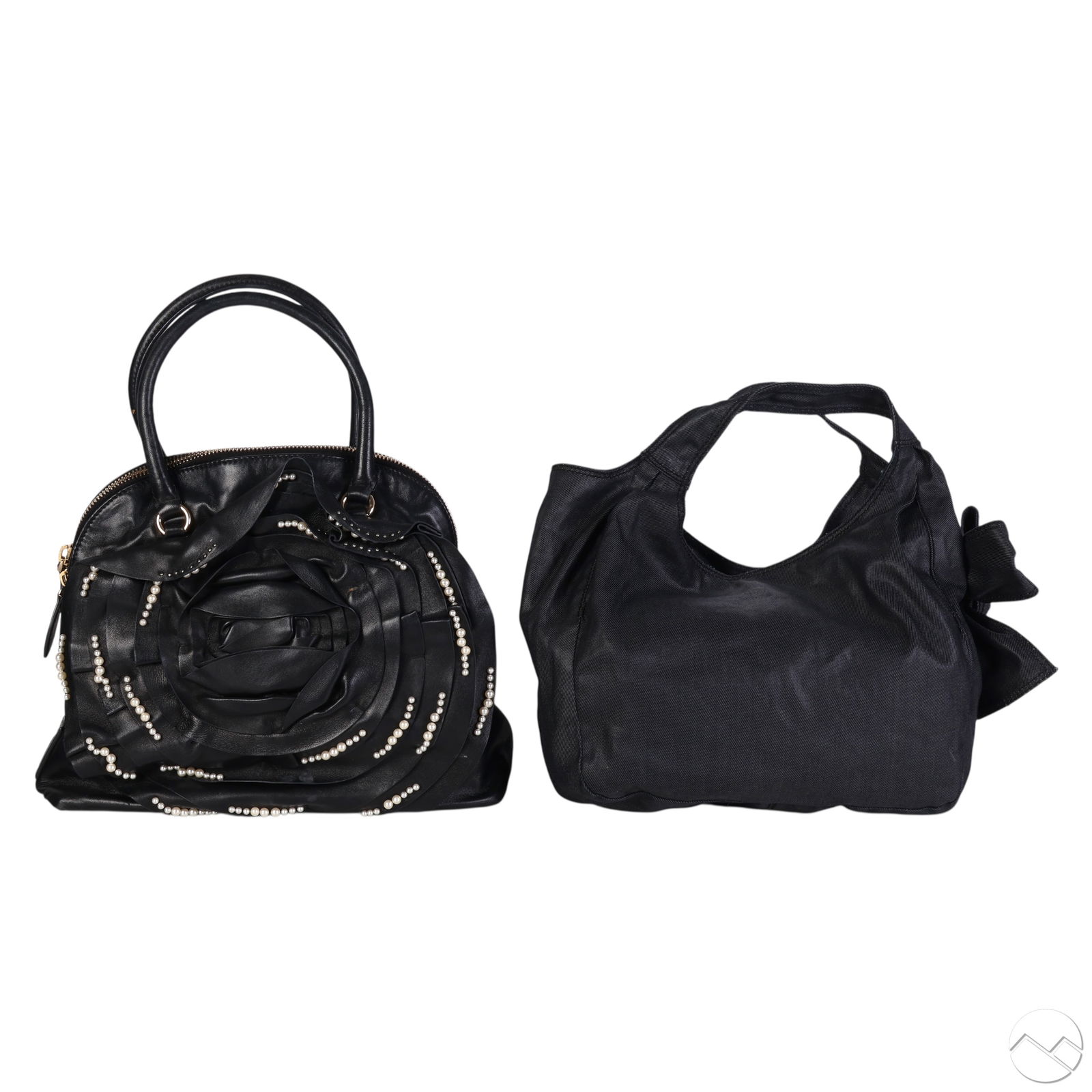 Valentino Black Denim & Leather Rose Purse 2pc LOT (1 of 9)