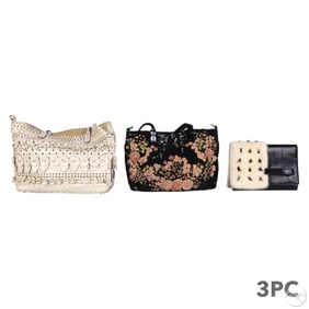Valentino Garavani Leather Sequin and Fur Bag LOT