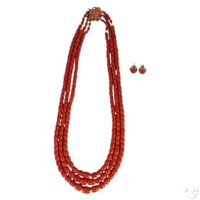 14k Gold Angel Skin Coral Necklace & Earring 175g