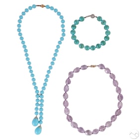 14k Clasp Turquoise Amethyst Necklace Bracelet LOT