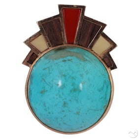 14k Gold Turquoise & Inlay Large Artisan Ring Sz 8