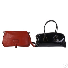 Prada Brown Saddle Bag & Black Bowler Bag 2pc LOT