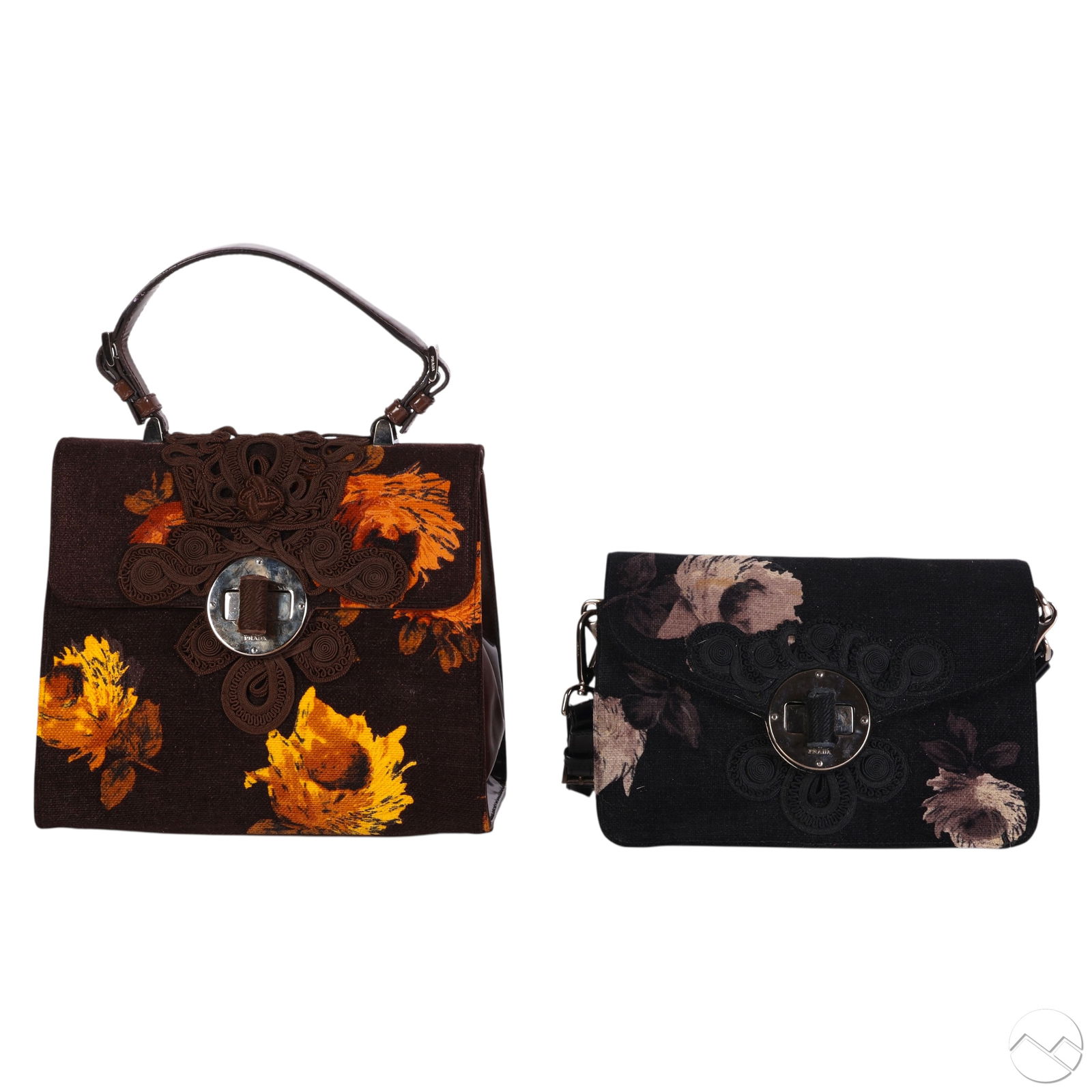 Prada Velvet & Leather Trim Flora Print Purse LOT (1 of 8)