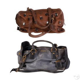 Prada Cervo Pietre & Antik Leather Handbag 2pc LOT