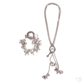 Sterling Dog Lovers Charm Bracelet & Necklace LOT