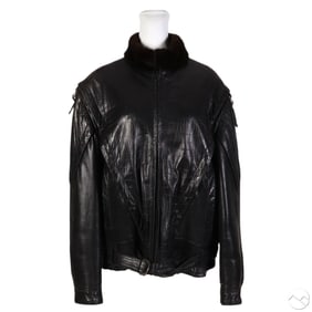 Vintage Black Leather Fur Lined Jacket with Belt