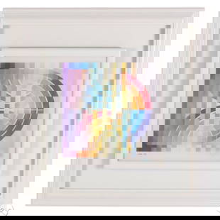Agamograph b.1928 Lenticular LE Agamograph SIGNED: Yaacov Agam (Israeli, born 1928), HOLO 9A-11A-12B, color lenticular Agamograph featuring concentric circular patterns in bold rainbow hues. This kinetic composition reflects Agams signature focus on v