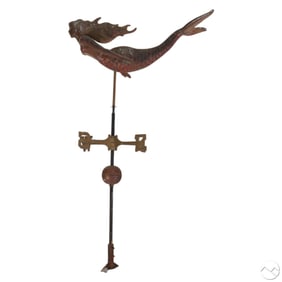 Copper Mermaid Weathervane w/ NEWS Direction Post