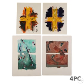 Vintage Abstract Original Paintings 4pc LOT SIGNED
