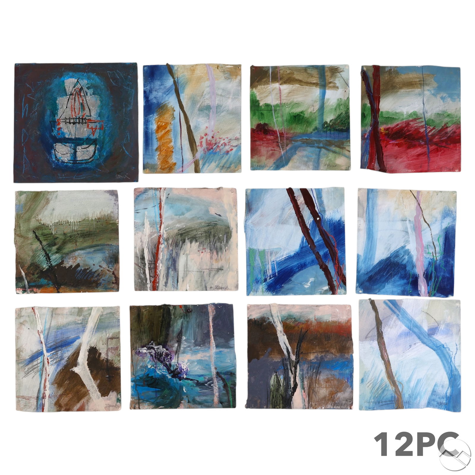 Allison Stewart B.1941 Abstract Paintings 12pc LOT (1 of 9)