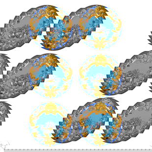 Versace Rosenthal Les Tresors Charger Plate 6p SET: Rosenthal Versace tableware service plates (chargers) in the Les Tresors de la Mer (Treasures of the Sea) pattern. Produced between 1996-2022. Each plate features an opulent undersea motif with coral,