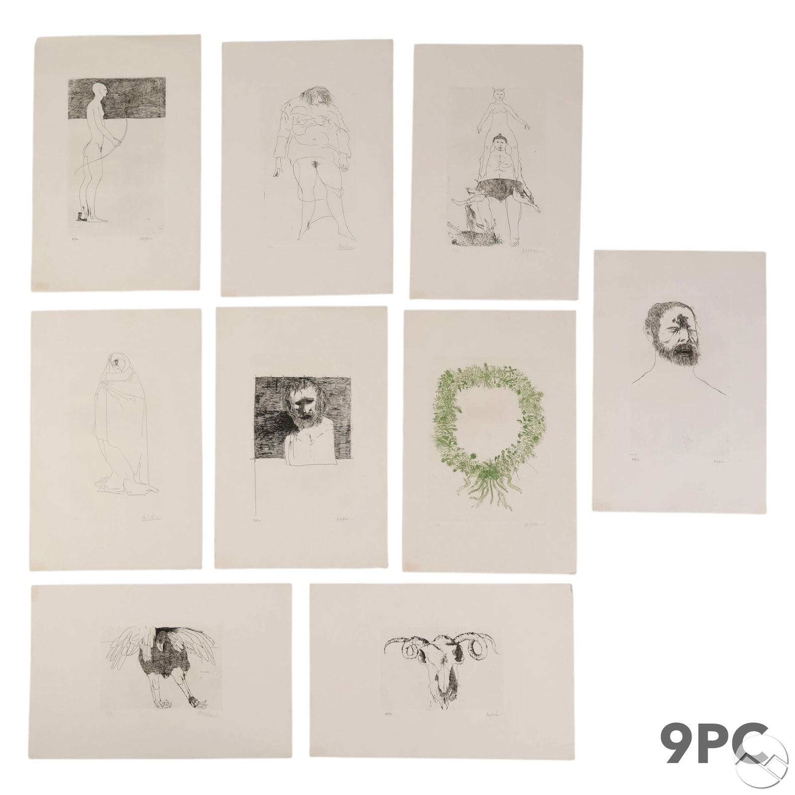 Leonard Baskin 1922-2000 Etching pc LOT SIGNED (1 of 8)