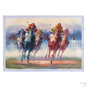 Anthony Veccio b.1949 Dynamic Horse Race Painting