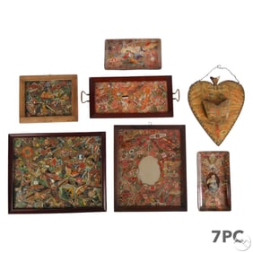 Cigar Band Tobacciana Folk Art Tray Frames 7pc LOT