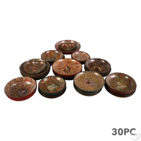 Cigar Band Tobacciana Folk Art Glass Dish 30pc LOT