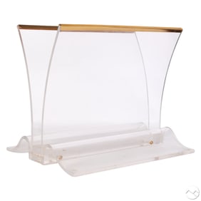 Modernist Designer Lucite Metal Trim Magazine Rack