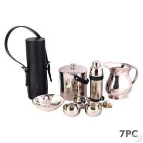 Ralph Lauren Silver Tone Leather Bar Set w/ Shaker