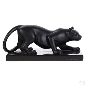 Faberge Black Pate de Verre LE Panther Cat SIGNED