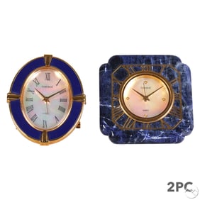 Faberge Lapis & Enamel Mother of Pearl Desk Clocks