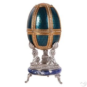 Faberge White House Enamel Crystal Egg Trinket Box