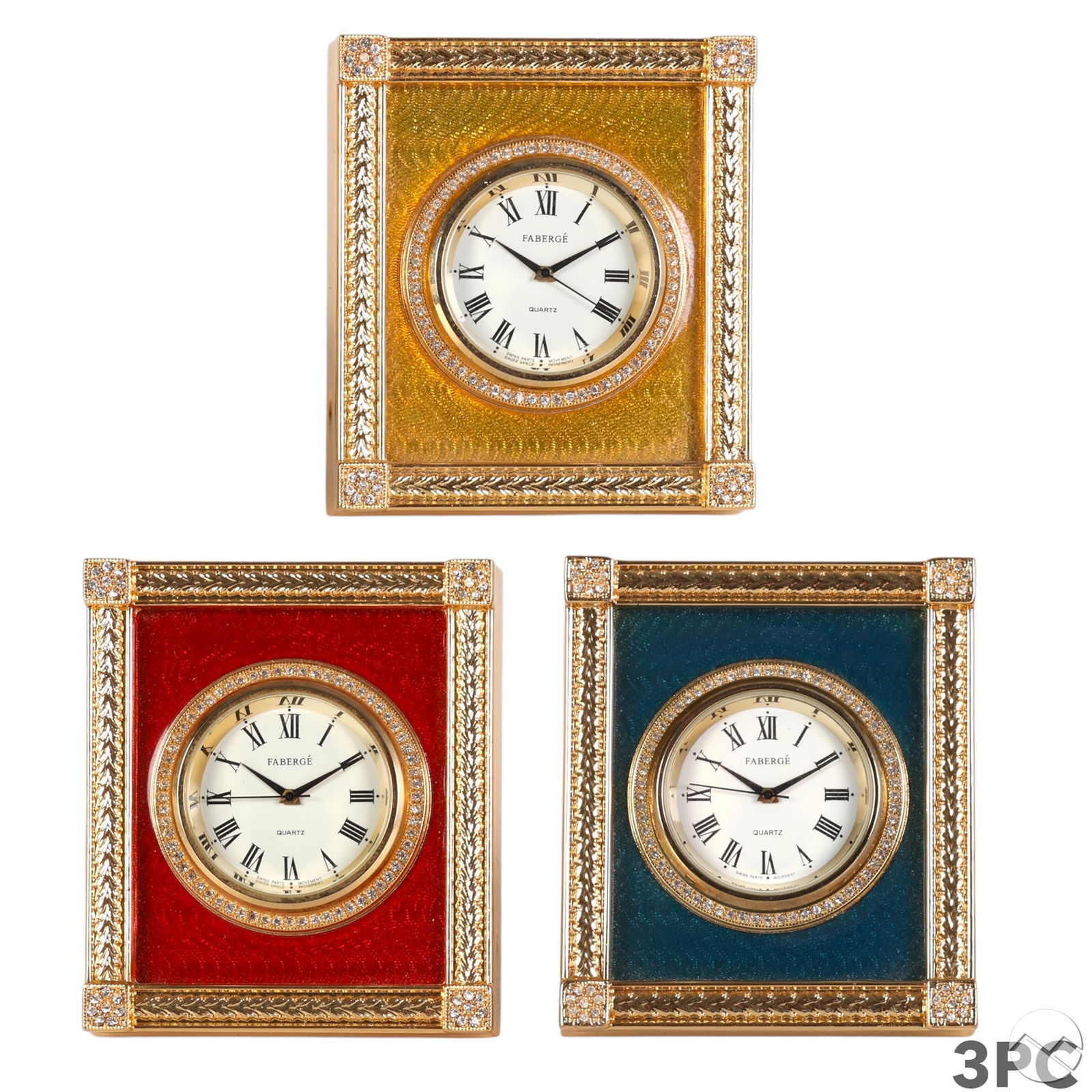 Faberge Set of Three Guilloche Enamel Desk Clocks (1 of 8)