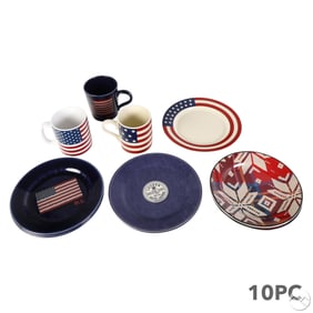 Ralph Lauren Polo Patriotic Flag Cups and Dish LOT