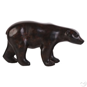 Patinated Bronze Stylized Walking Bear Sculpture