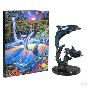 C.R. Lassen b.1956 Bronze Dolphin Sculpture & Book