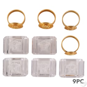 Versace Rosenthal Crystal & Gilt Napkin Rings LOT