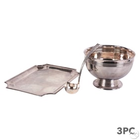 Ralph Lauren Silvered Punch Bowl Ladle & Tray LOT