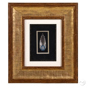 Erte "Plume" Silver Enameled & Gemstone Pin FRAMED