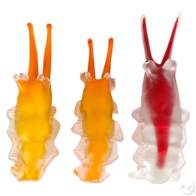 Art Glass Shrimp Cuttlefish Sculptures SIGNED 3pc