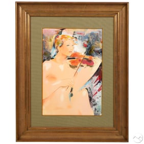 Seated Female Violinist Portrait Painting SIGNED