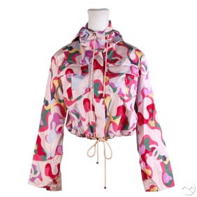 Chanel Multi Color Silk Zip-Up Hooded Jacket sz34