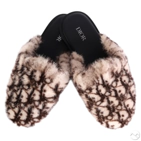 Christian Dior Mink Fur Monogram Slippers Size 36