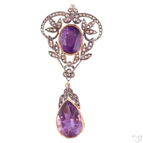 14k Diamond and Amethyst Edwardian Style Pendant
