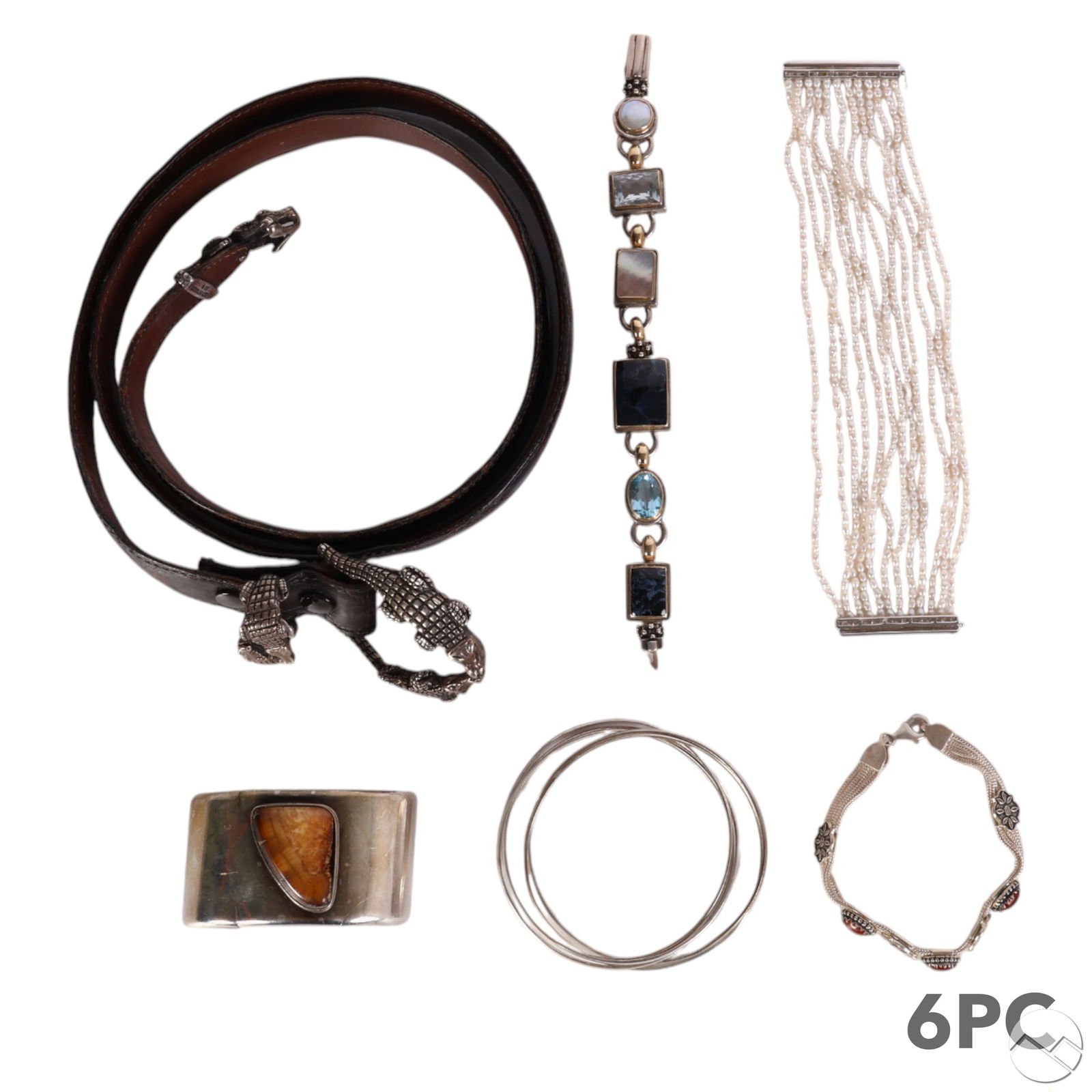 Sterling Silver Bracelets and Vintage Belt 6pc LOT (1 of 8)