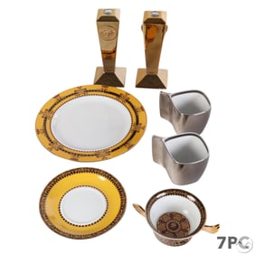Versace Rosenthal Plates Cups & Candlestick 7p LOT