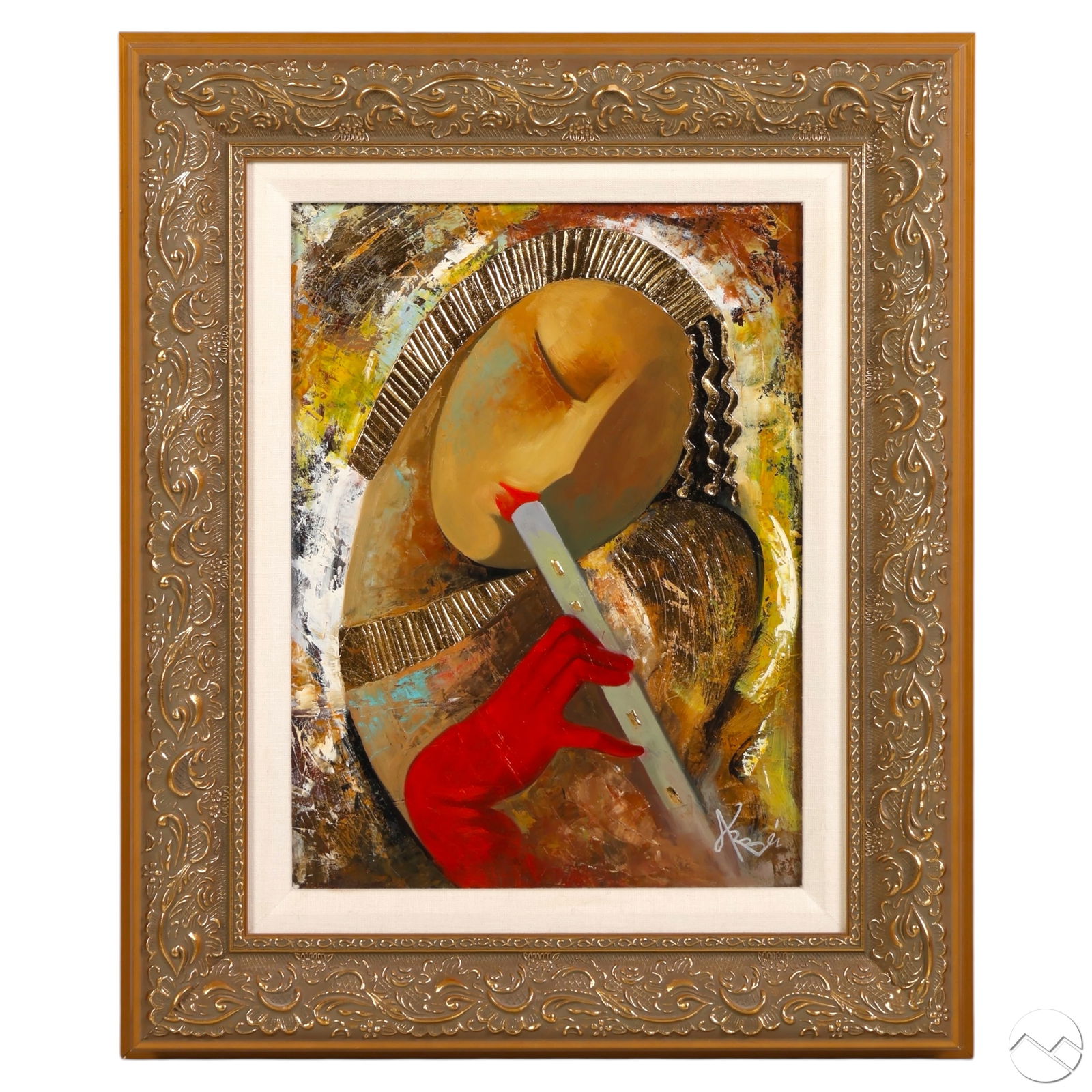 Arbe b.1958 Golden Moment Flute Player Painting (1 of 6)