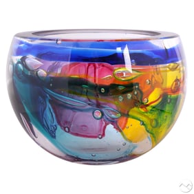Leon Applebaum b.1945 Multi Color Round Glass Vase