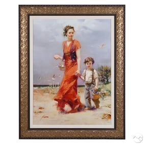 Giuseppe Pino 1939-2010 Day at Beach Giclee SIGNED