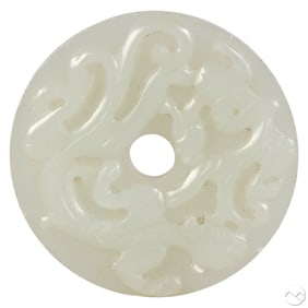 Chinese Carved White Jade Type Dragon Bi Disc