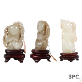 Chinese Carved Jade Type Hardstone Figurine 3p LOT