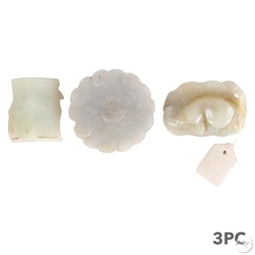 Chinese Jade Type Buckle Figure & Brush Stand 3pc