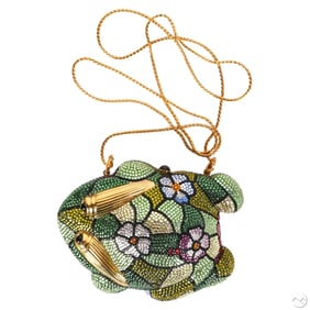 Judith Leiber Crystal Frog Shape Minaudiere Clutch