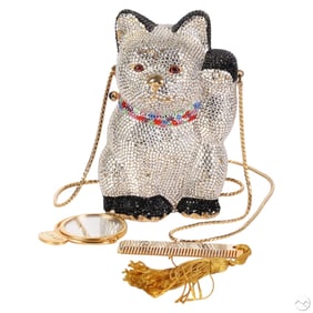 Judith Leiber Crystal Kitty Cat Minaudiere Clutch