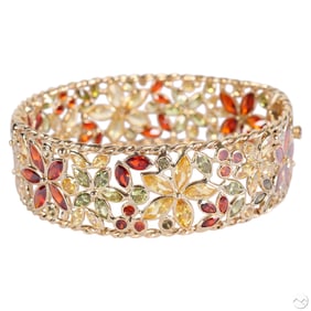 14k Yellow Gold Gemstone Filigree Bangle Bracelet