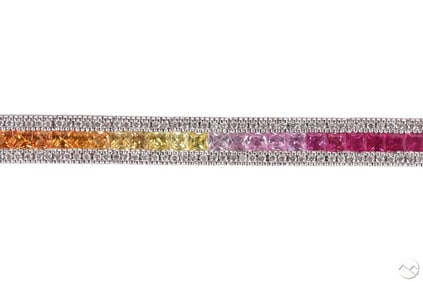 18K White Gold Rainbow Sapphire Diamond Bracelet