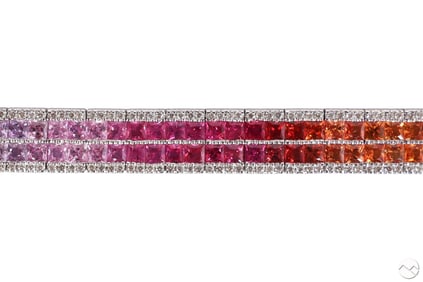 14k White Gold Diamond & Rainbow Sapphire Bracelet